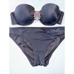 Victoria Secret Jeweled Black Strapless Bikini Set